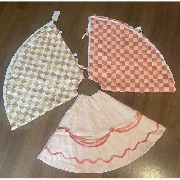 Shannon Retseck Studio Checkered French Linen Tree Skirt In Mustard/Cream NWOT - Picture 7 of 7